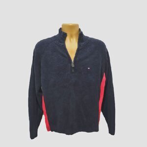 Tommy Hilfiger Sweater Mens Sz Medium ColorBlock 1/4 Zip Pullover Preppy Classic